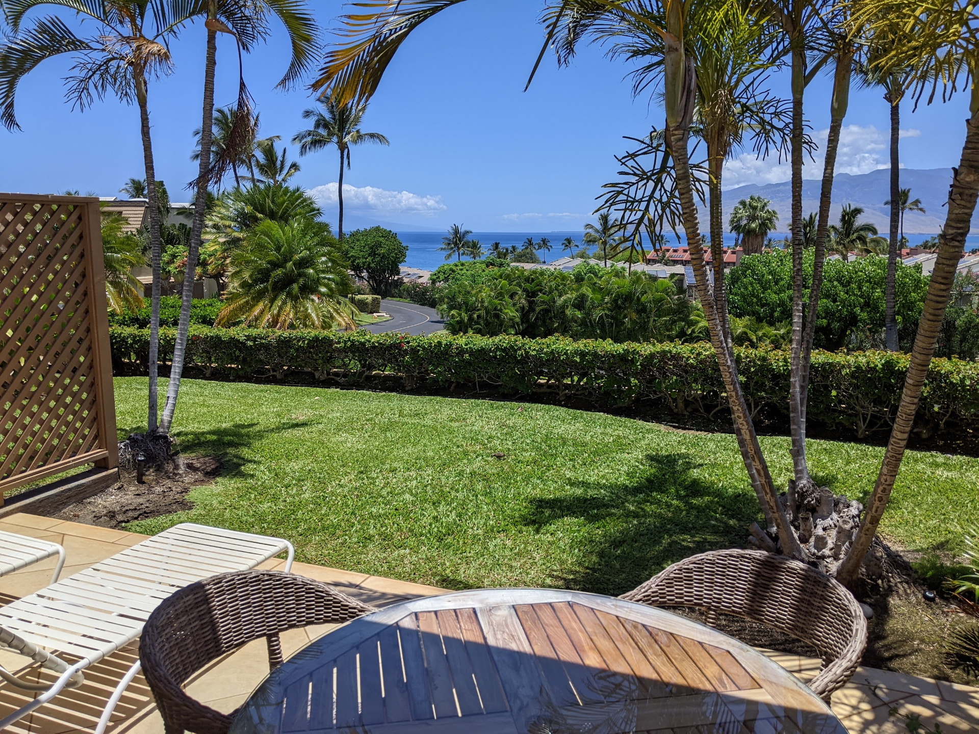 Bright ocean and mountain view from the private lanai