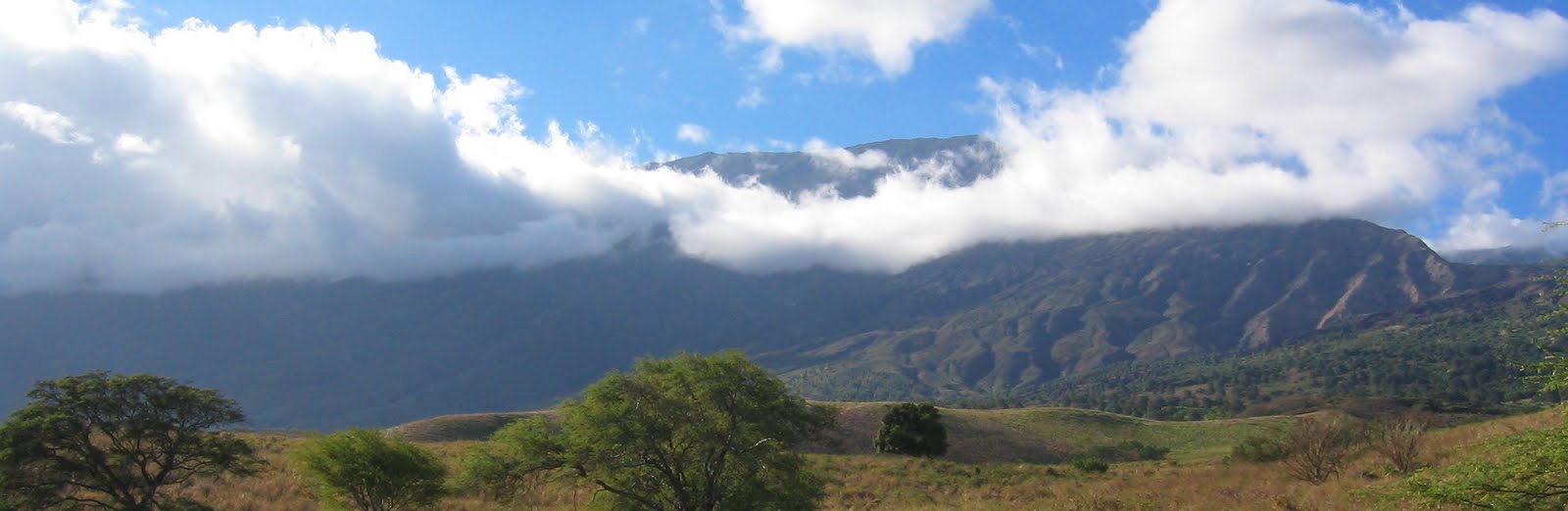Clouds drifting along the green slopes of Haleakalā